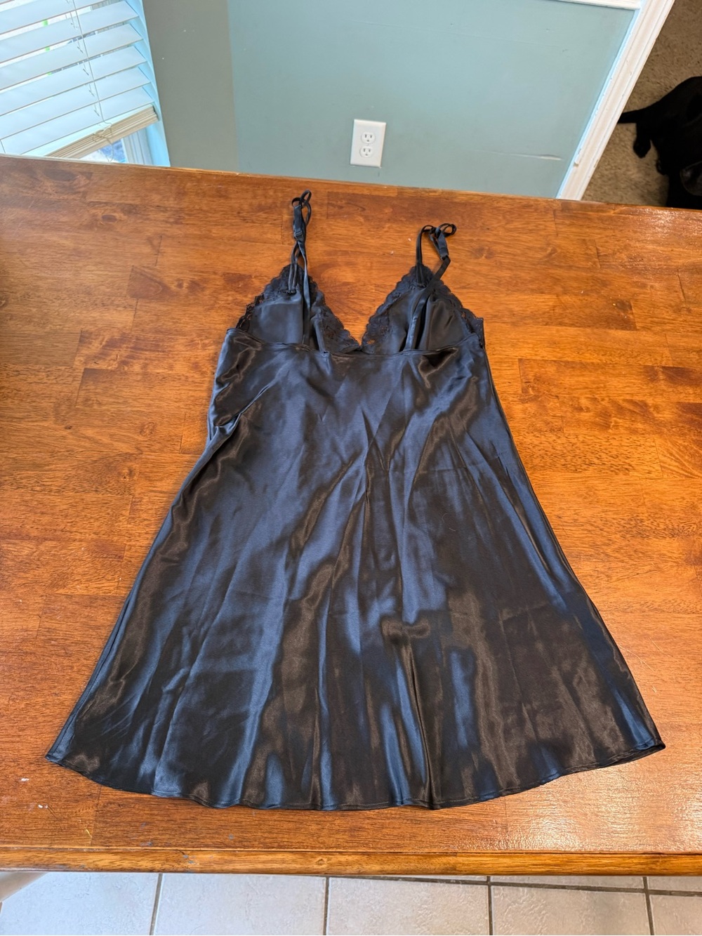 VTG Oscar de la Renta Pink Label Black Satin Lace Slip Dress Nightgown Lingerie - Picture 7 of 8